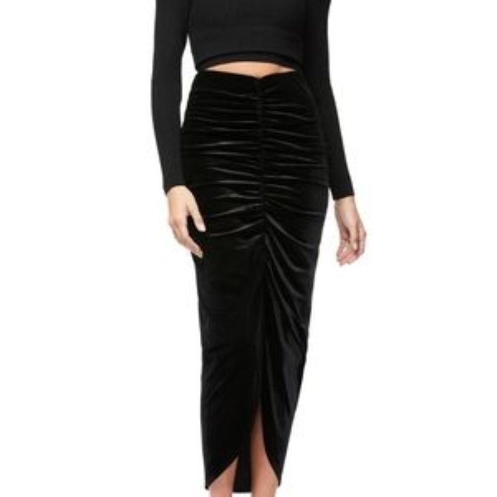Good American Ruched Velvet Skirt